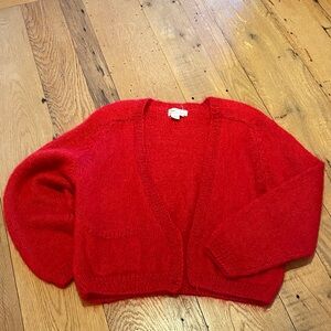 VTG Mohair Hand Knitted Postbox Red Cardigan w pockets Jennifer Reed Medium